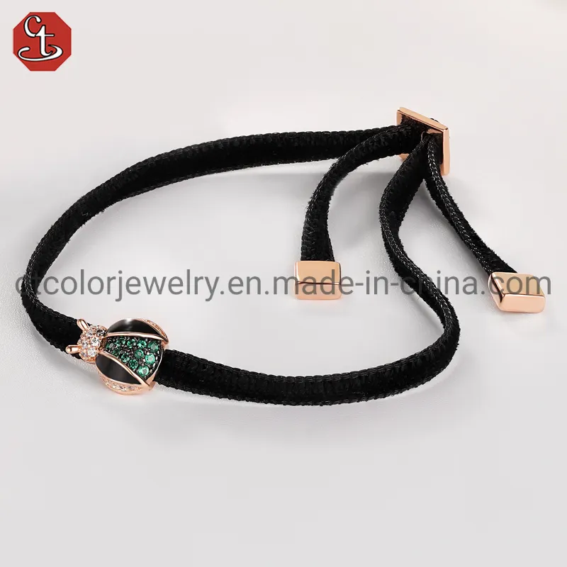 Wholesale Fashion Jewelry Adjustable Rope 925 Silver Ladybird beetle Shape Bangle Bracelet