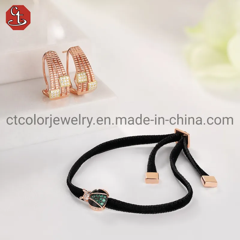 Wholesale Fashion Jewelry Adjustable Rope 925 Silver Ladybird beetle Shape Bangle Bracelet