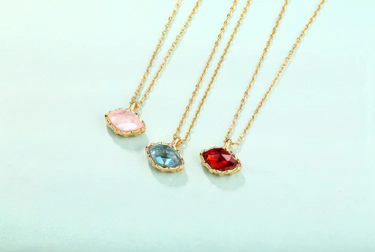 Wholesale Rose Quartz Pendant Simple Fashion Gold-Plating Marquise Gemstone Pendant