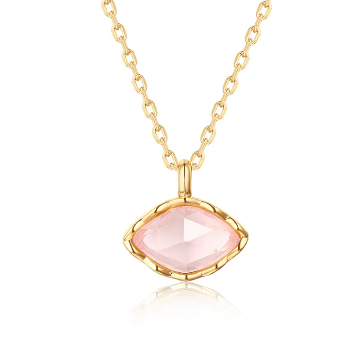 Wholesale Rose Quartz Pendant Simple Fashion Gold-Plating Marquise Gemstone Pendant