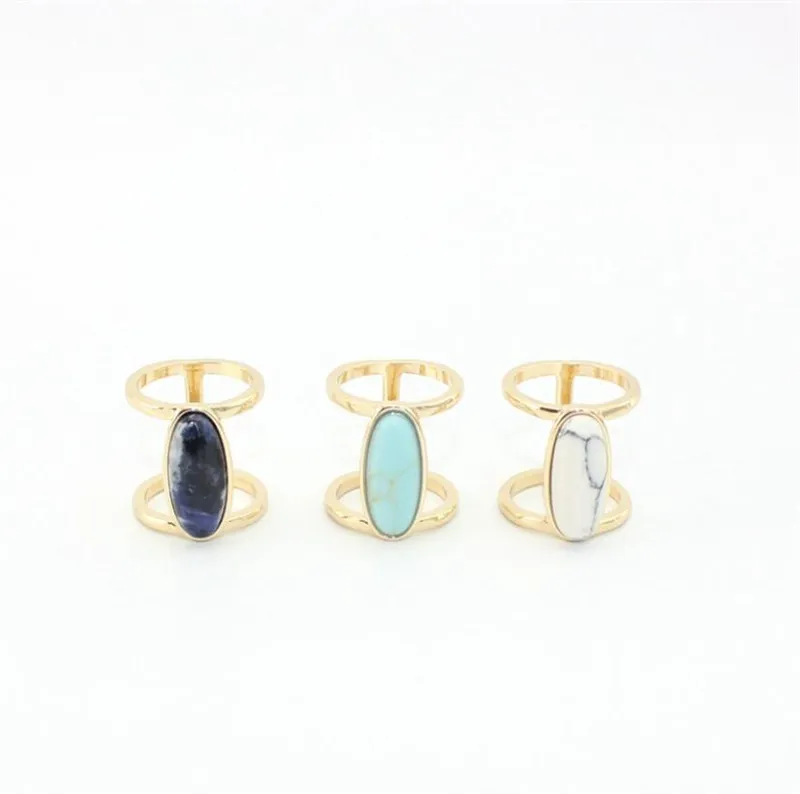 Wholesale Women Natural Turquoise Oval Big Unique Rings Gold Hip-Hop Geometric Couple Finger Rings Jewelry