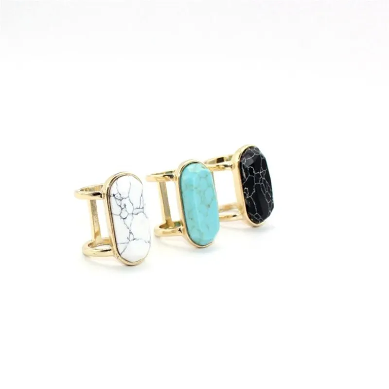 Wholesale Women Natural Turquoise Oval Big Unique Rings Gold Hip-Hop Geometric Couple Finger Rings Jewelry