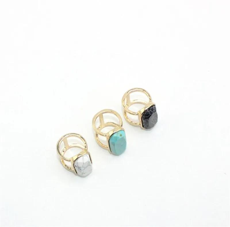 Wholesale Women Natural Turquoise Oval Big Unique Rings Gold Hip-Hop Geometric Couple Finger Rings Jewelry