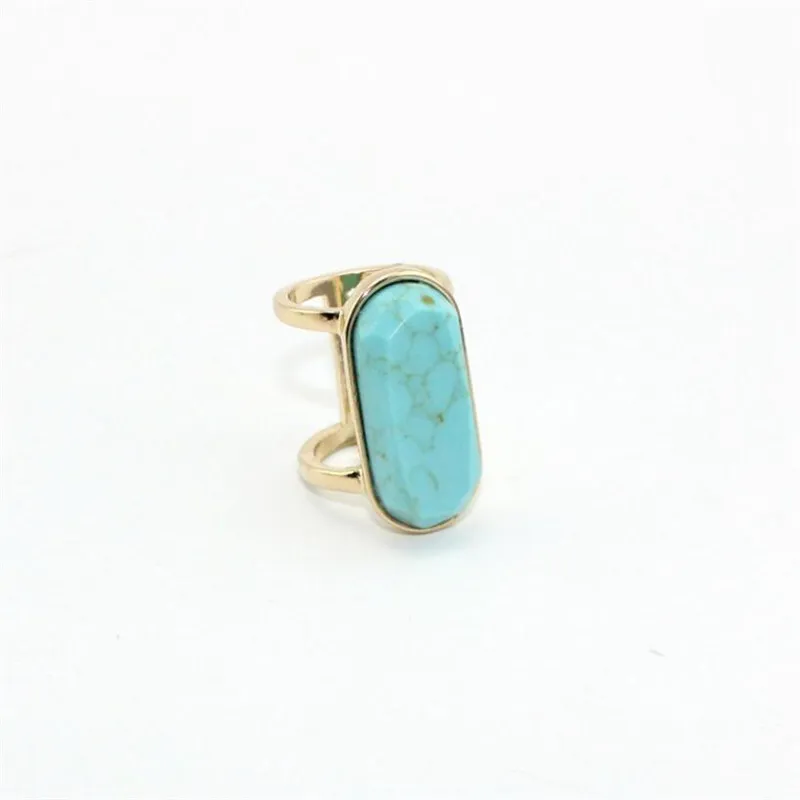 Wholesale Women Natural Turquoise Oval Big Unique Rings Gold Hip-Hop Geometric Couple Finger Rings Jewelry