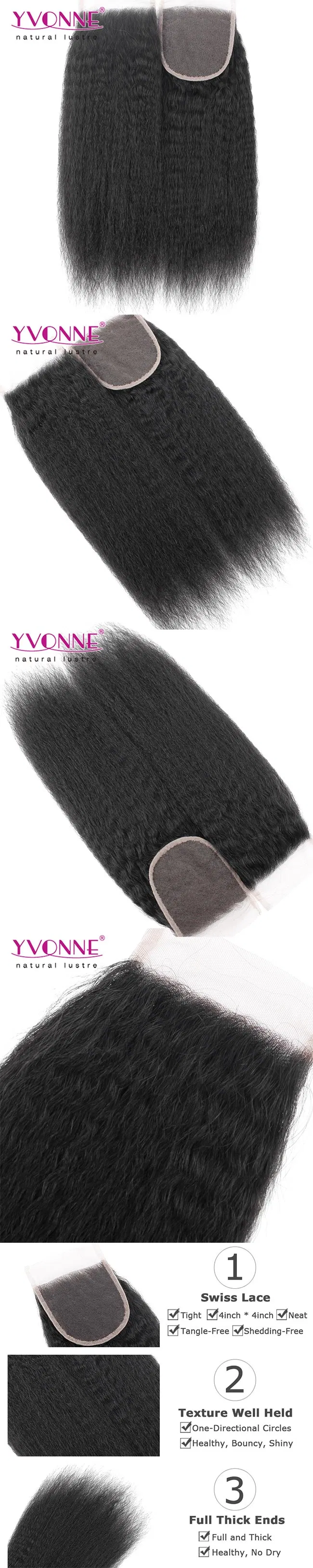 Yvonne 100% Human Virgin Malaysian Hair Lace Top Closure Kinky Straight